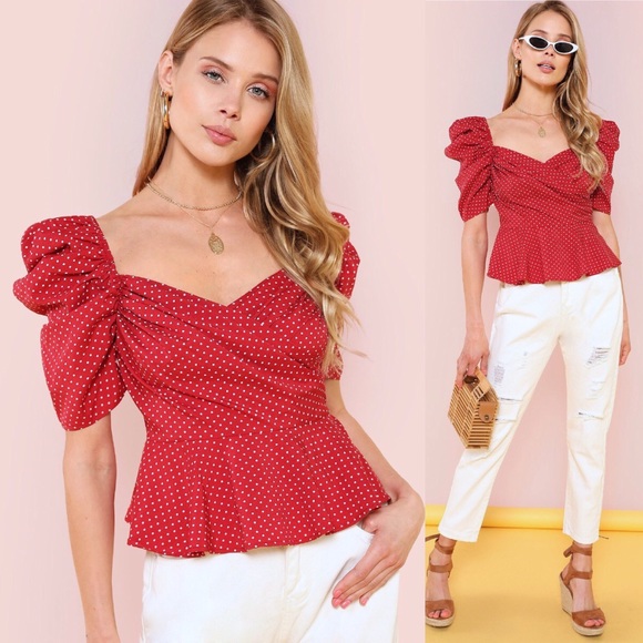 SheIn Womens Off Shoulder Long Sleeve Polka Dots Frill Shirred Crop Blouse Top Black Small